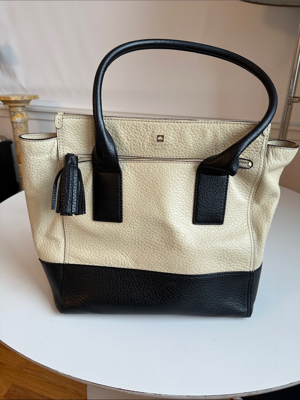 Kate Spade Two-Tone Cream and Black Leather Tote